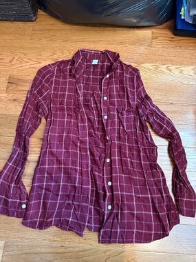 Old Navy Burgundy Plaid Button-Up Blouse